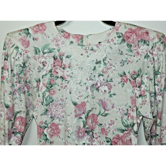 Champagne West Dress Size 3/4‎ Vintage 80s  Ivory Pink Floral Tier Skater Mini - Picture 3 of 12